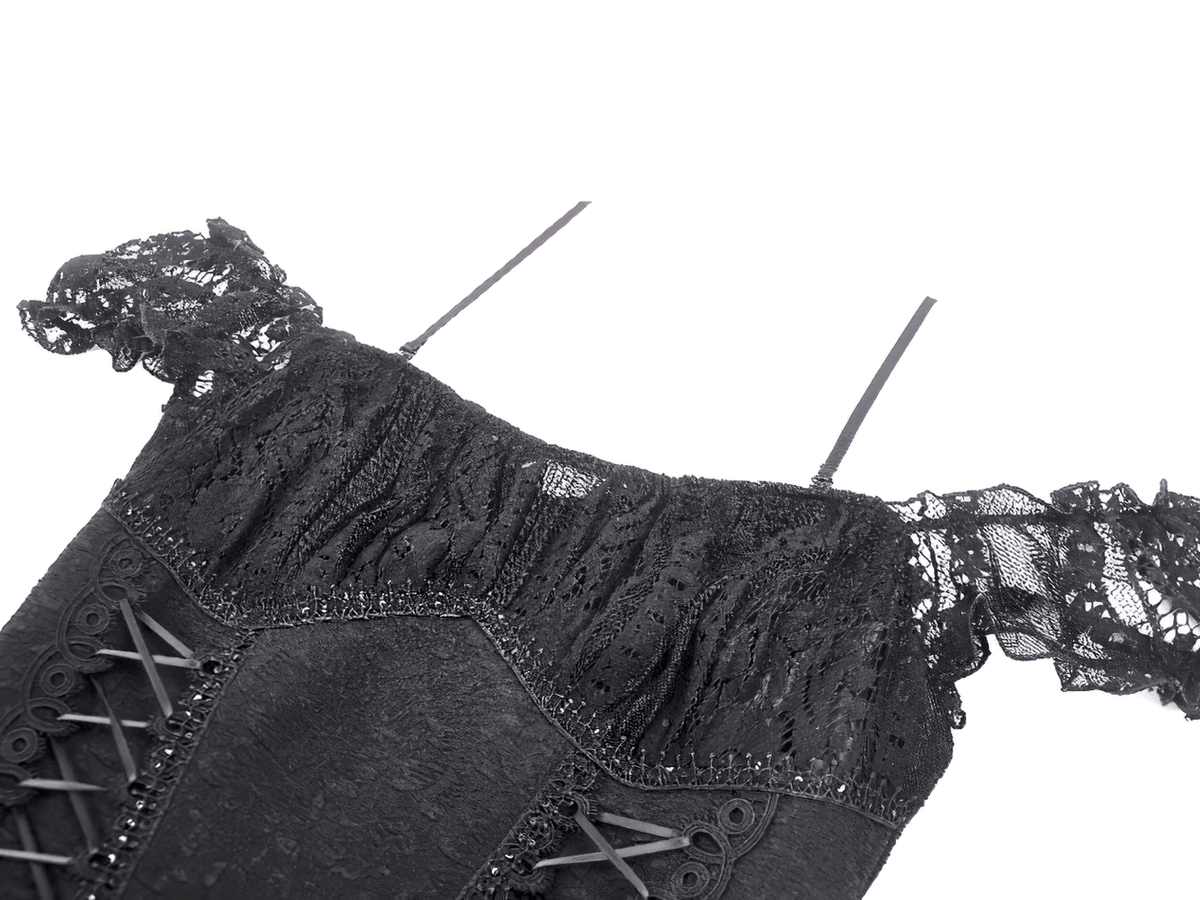 Gothic Off-Shoulder Lace High-Low Dress for Women - image 6