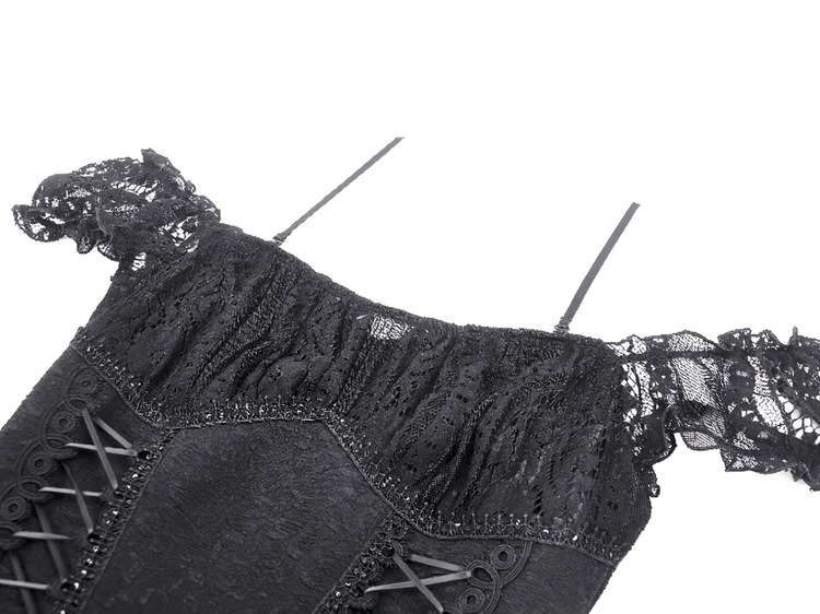 Gothic Off-Shoulder Lace High-Low Dress for Women - image 6