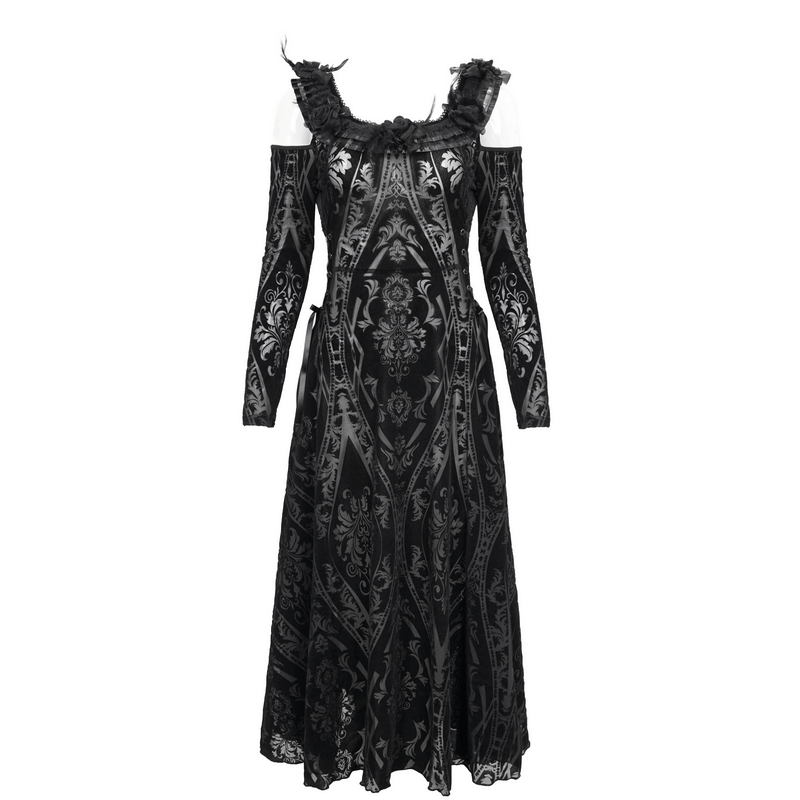 Gothic Off Shoulder Semi Transperent Dress / Women's Pattern Ruffled Dress - image 3