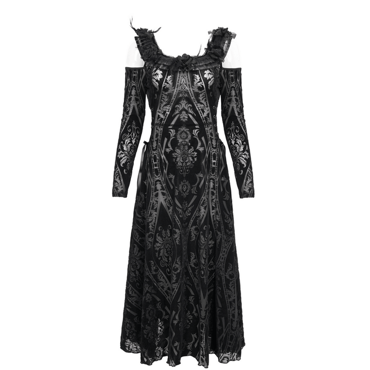 Gothic Off Shoulder Semi Transperent Dress / Women's Pattern Ruffled Dress - image 3