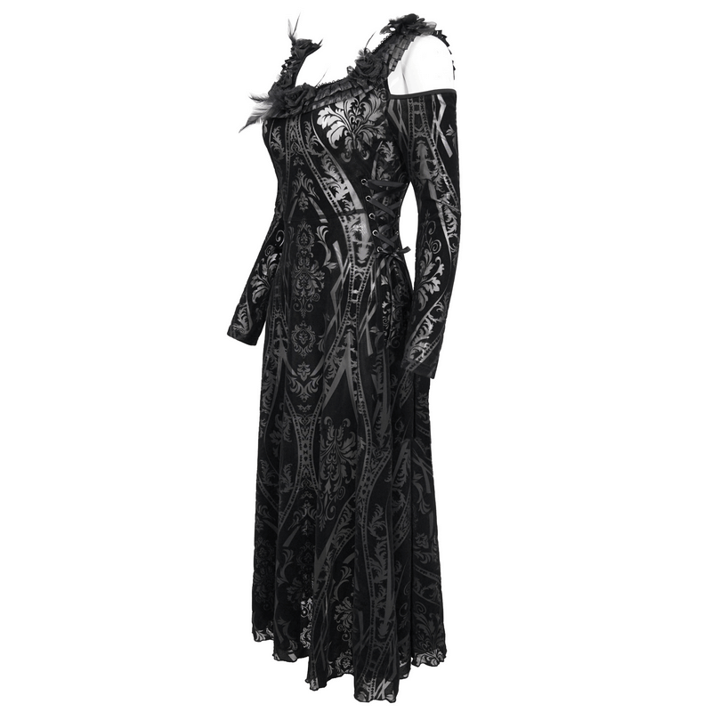 Gothic Off Shoulder Semi Transperent Dress / Women's Pattern Ruffled Dress - image 4