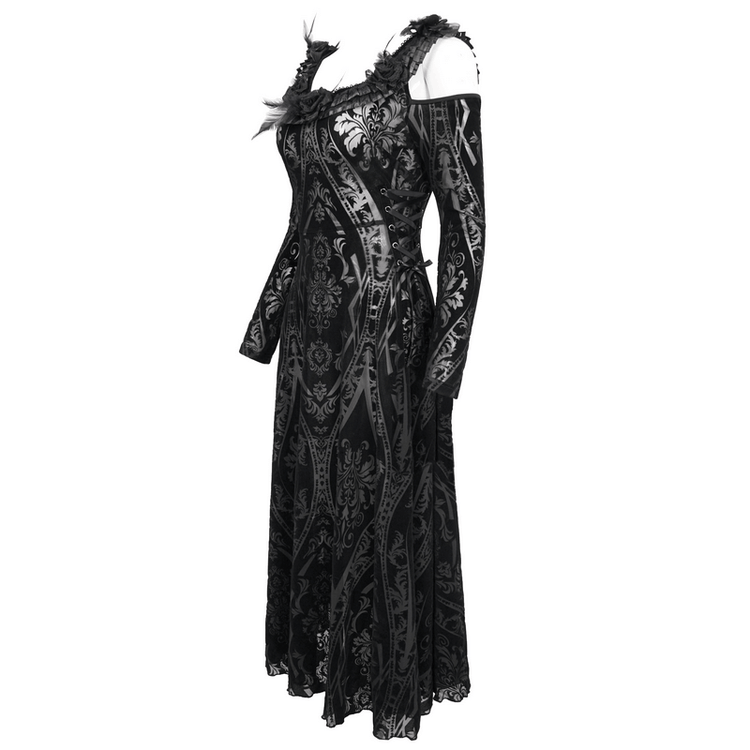 Gothic Off Shoulder Semi Transperent Dress / Women's Pattern Ruffled Dress - image 4