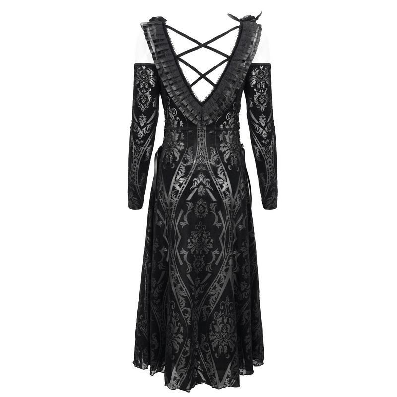 Gothic Off Shoulder Semi Transperent Dress / Women's Pattern Ruffled Dress - image 5