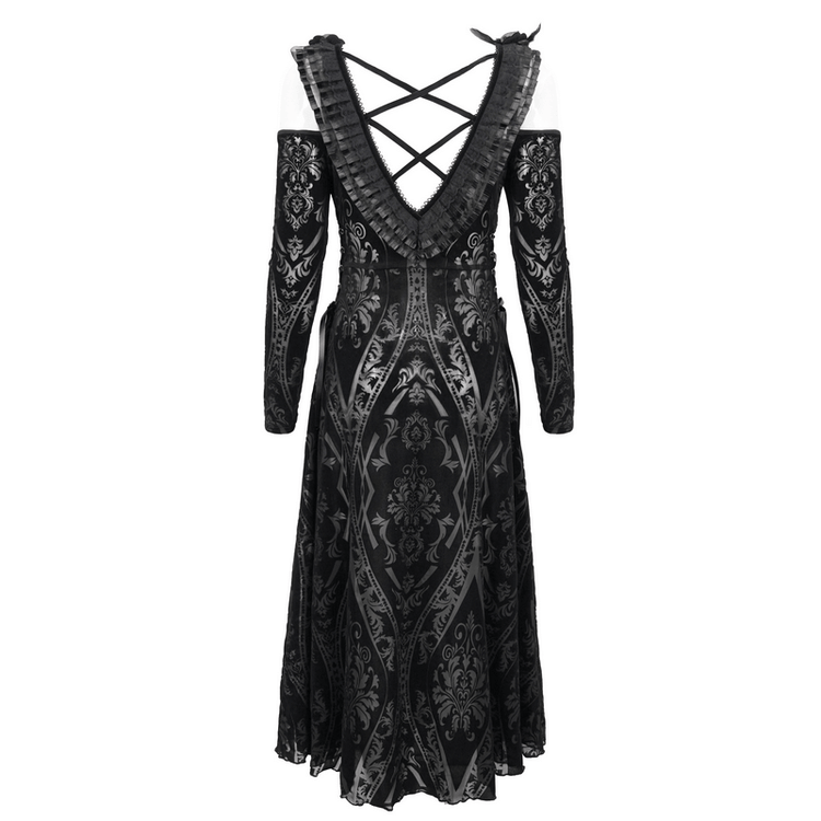 Gothic Off Shoulder Semi Transperent Dress / Women's Pattern Ruffled Dress - image 5