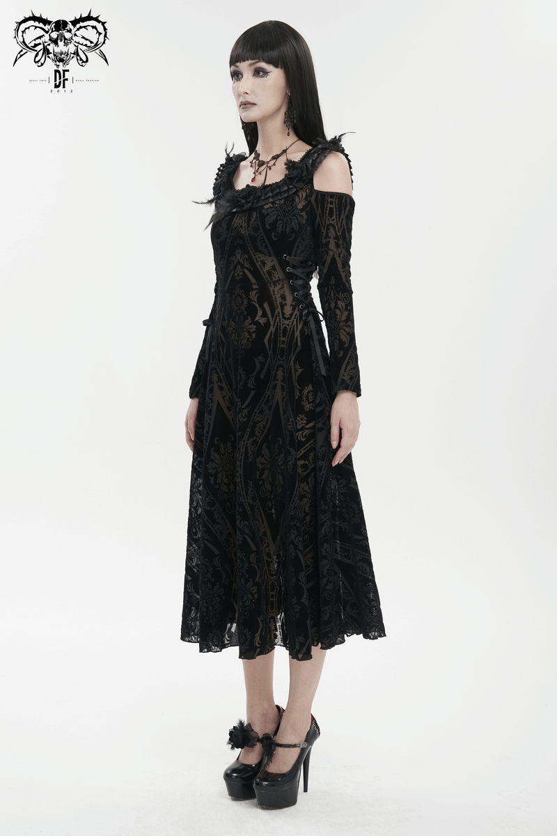 Gothic Off Shoulder Semi Transperent Dress / Women's Pattern Ruffled Dress - image 6