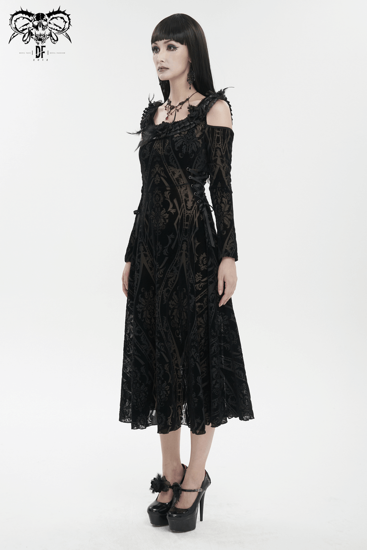 Gothic Off Shoulder Semi Transperent Dress / Women's Pattern Ruffled Dress - image 6