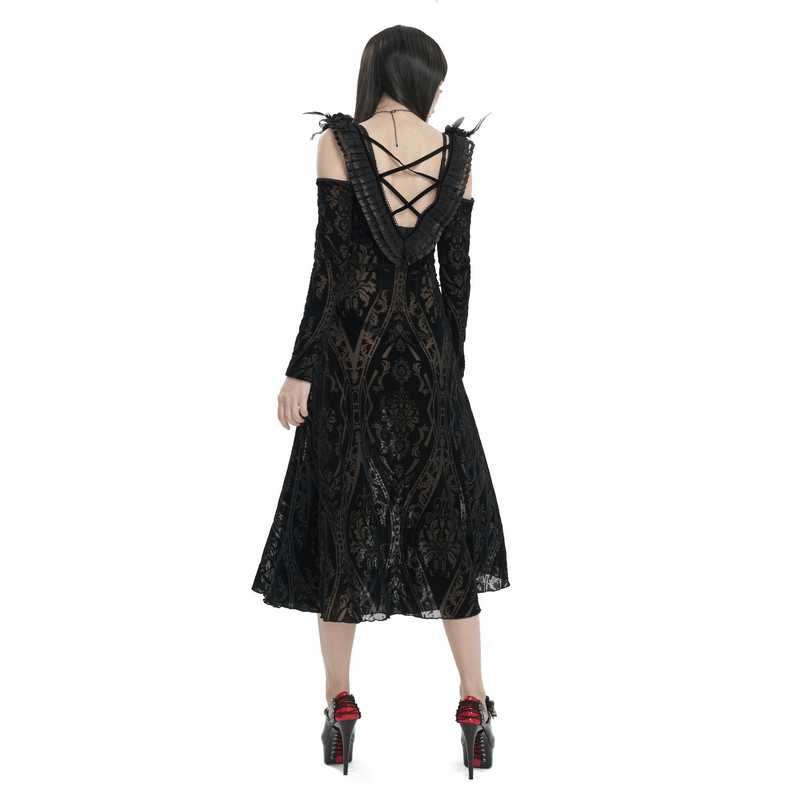 Gothic Off Shoulder Semi Transperent Dress / Women's Pattern Ruffled Dress - image 2
