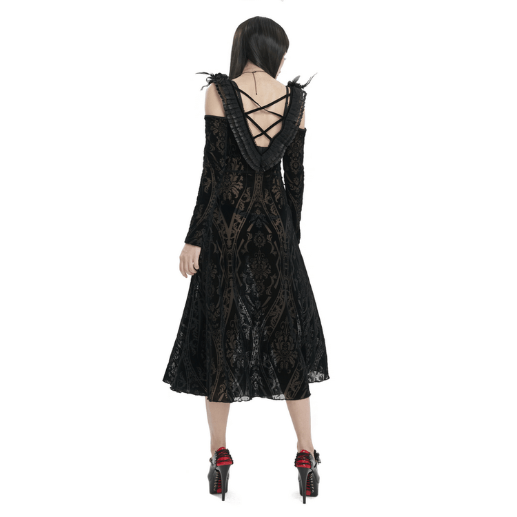 Gothic Off Shoulder Semi Transperent Dress / Women's Pattern Ruffled Dress - image 2