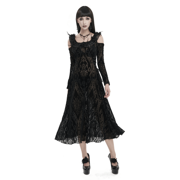 Gothic Off Shoulder Semi Transperent Dress / Women's Pattern Ruffled Dress - image 1