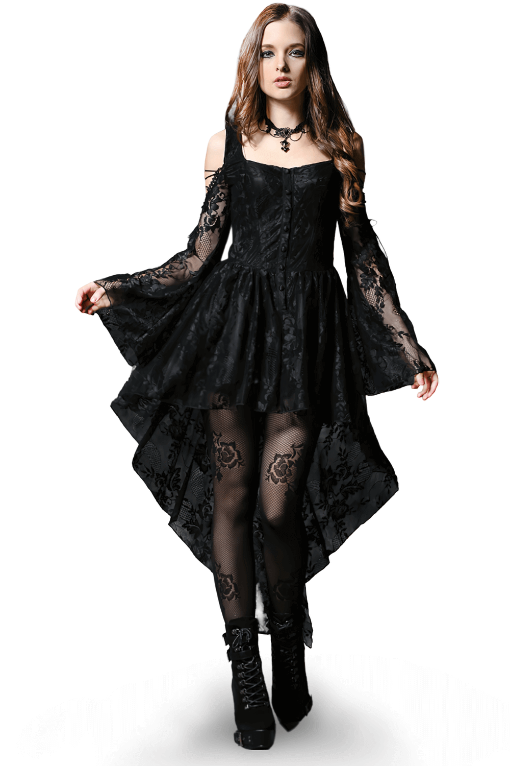 Gothic Off-the-Shoulder Lace Dress with Long Sleeves - image 1