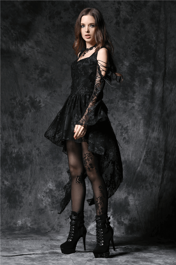 Gothic Off-the-Shoulder Lace Dress with Long Sleeves - image 10