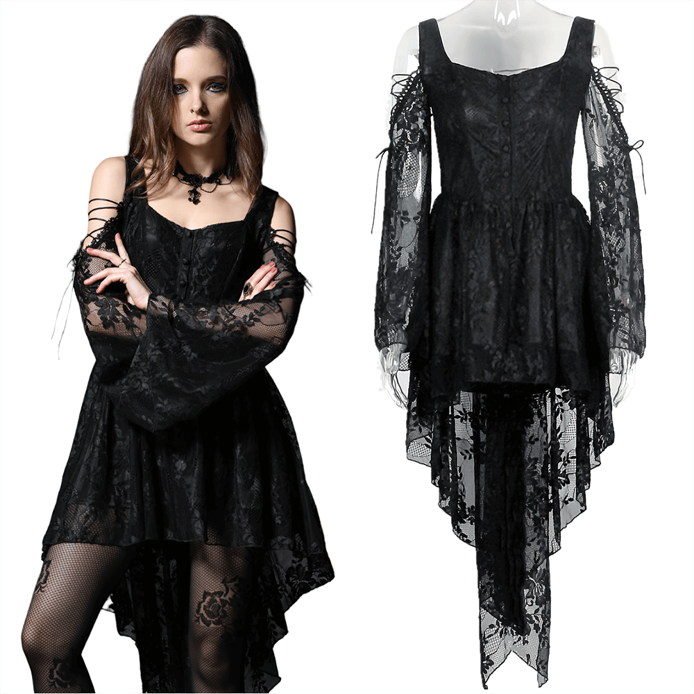 Gothic Off-the-Shoulder Lace Dress with Long Sleeves - image 3