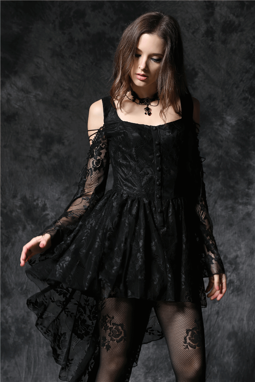 Gothic Off-the-Shoulder Lace Dress with Long Sleeves - image 7