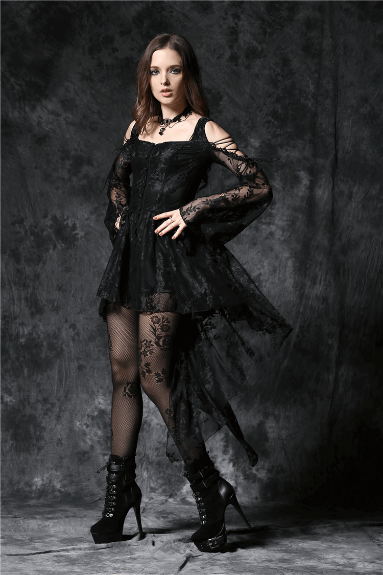 Gothic Off-the-Shoulder Lace Dress with Long Sleeves - image 9