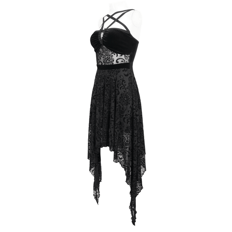 Gothic Pentagram Strappy Irregular Dresses / Women's Vintage Backless Black Dress - image 4