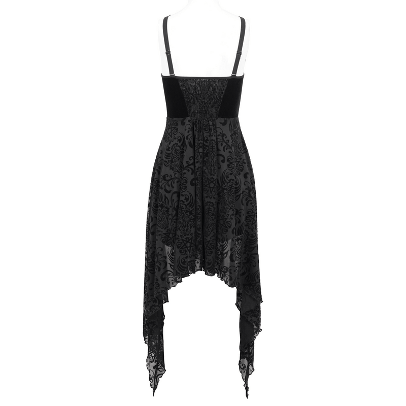 Gothic Pentagram Strappy Irregular Dresses / Women's Vintage Backless Black Dress - image 5