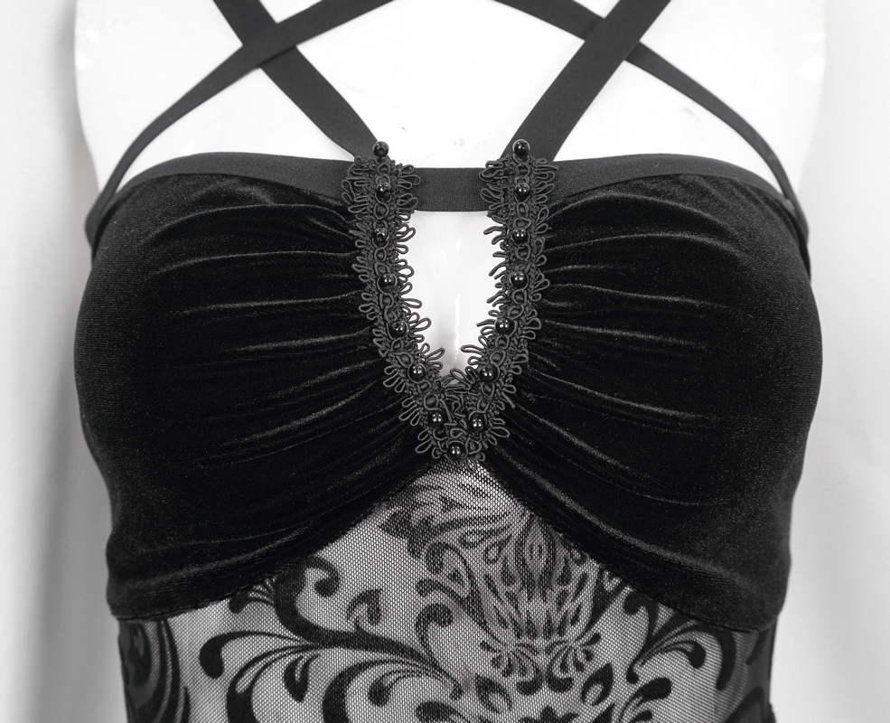 Gothic Pentagram Strappy Irregular Dresses / Women's Vintage Backless Black Dress - image 15