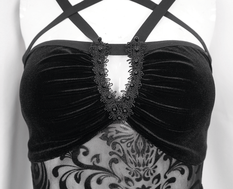 Gothic Pentagram Strappy Irregular Dresses / Women's Vintage Backless Black Dress - image 15