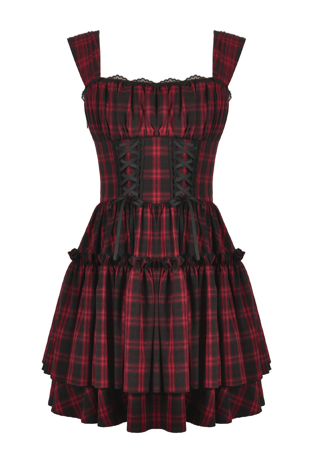 Gothic Plaid Dress with Lace-Up and Ruffled Skirt - image 4