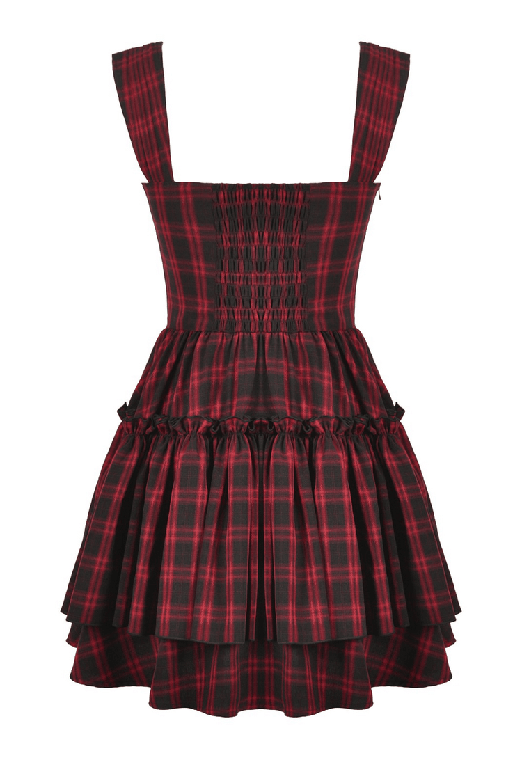 Gothic Plaid Dress with Lace-Up and Ruffled Skirt - image 5