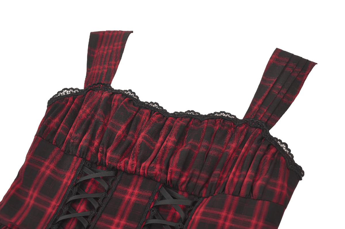 Gothic Plaid Dress with Lace-Up and Ruffled Skirt - image 6