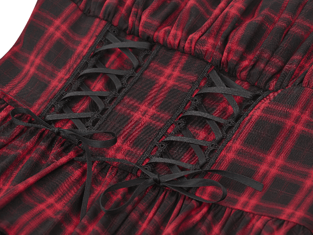 Gothic Plaid Dress with Lace-Up and Ruffled Skirt - image 7