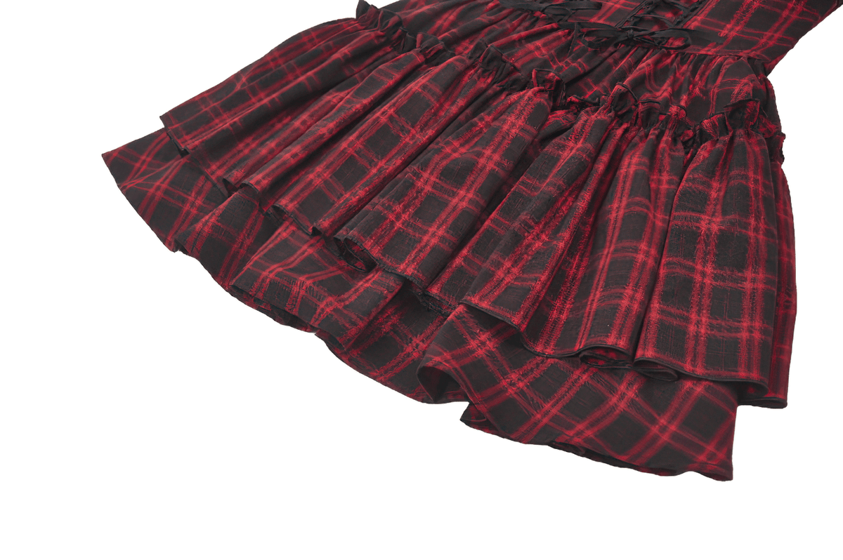 Gothic Plaid Dress with Lace-Up and Ruffled Skirt - image 8
