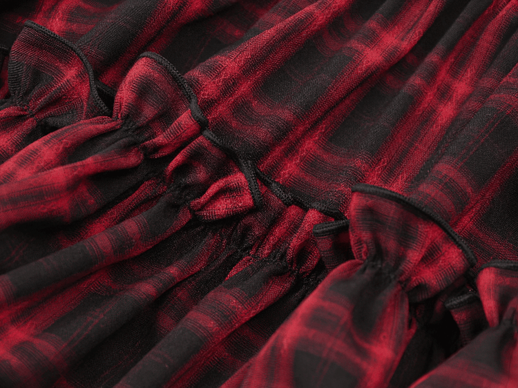 Gothic Plaid Dress with Lace-Up and Ruffled Skirt - image 10
