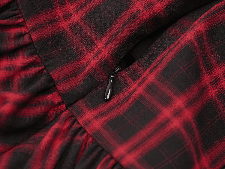 Gothic Plaid Dress with Lace-Up and Ruffled Skirt - image 11