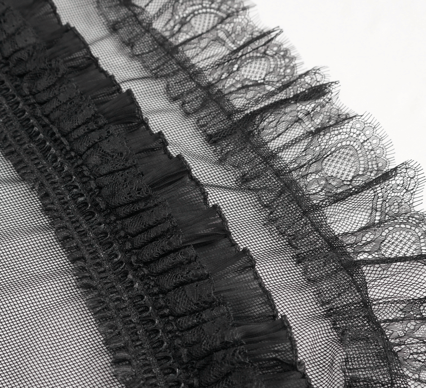Gothic Plaid Dress with Ruffled Lace Hemline / Female Short Dresses with Detachable Sleeves - image 12