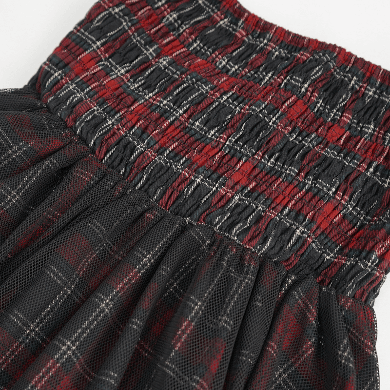 Gothic Plaid Dress with Ruffled Lace Hemline / Female Short Dresses with Detachable Sleeves - image 9
