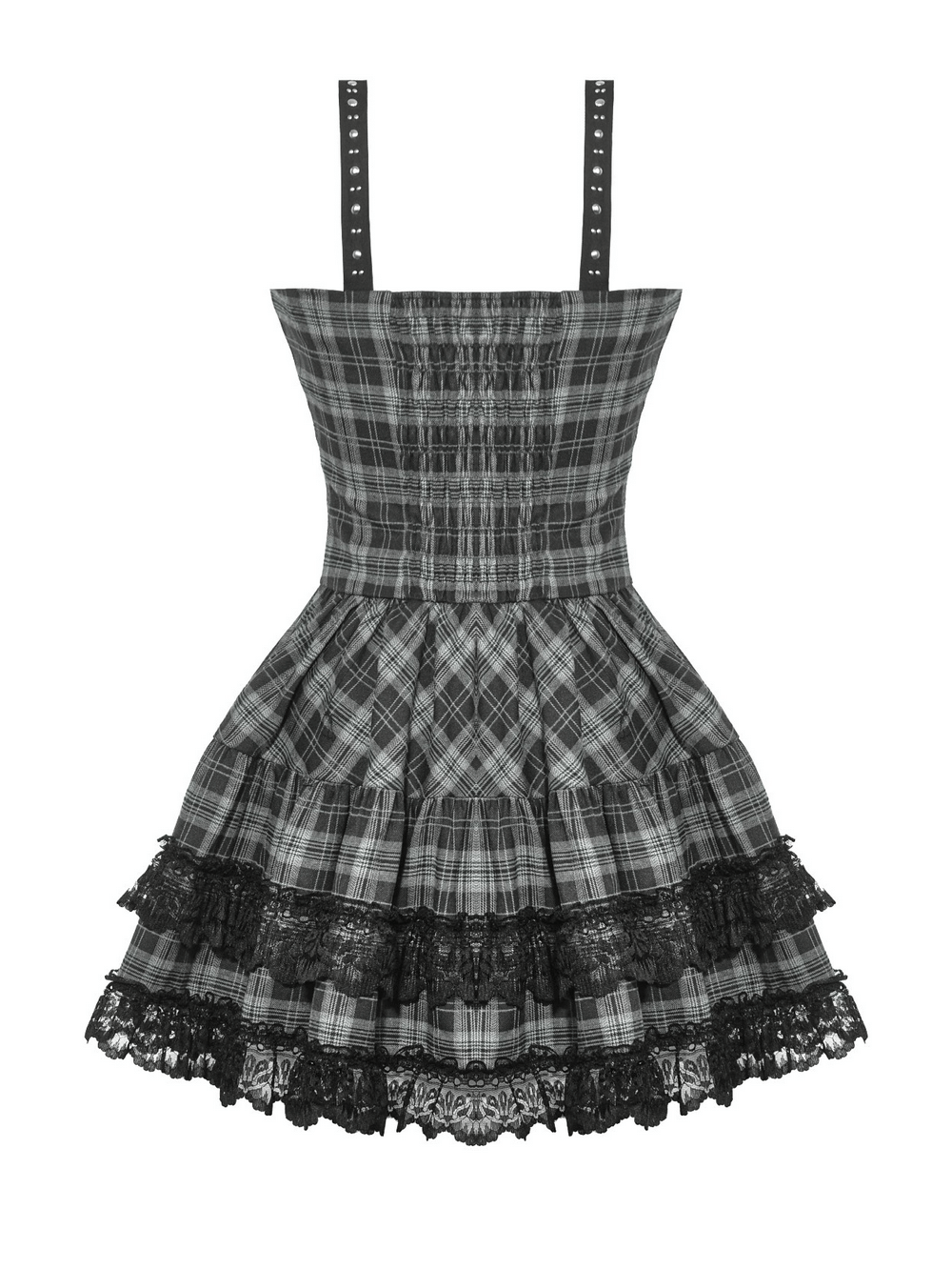 Gothic Plaid Mini Dress with Lace Trim and Harness Straps - image 6