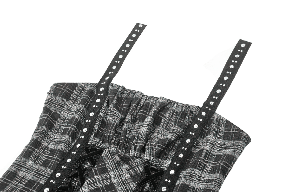 Gothic Plaid Mini Dress with Lace Trim and Harness Straps - image 5