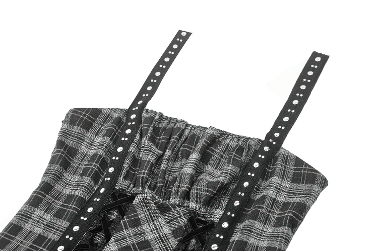 Gothic Plaid Mini Dress with Lace Trim and Harness Straps - image 5