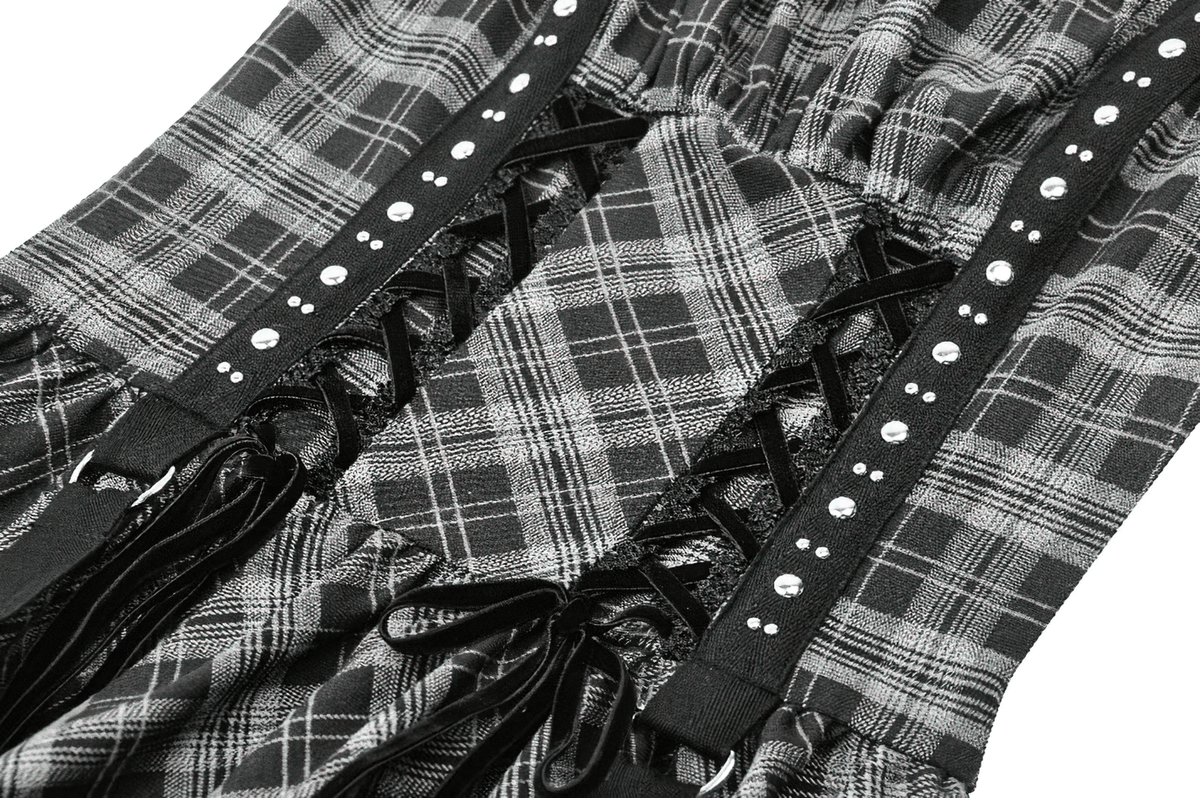 Gothic Plaid Mini Dress with Lace Trim and Harness Straps - image 7