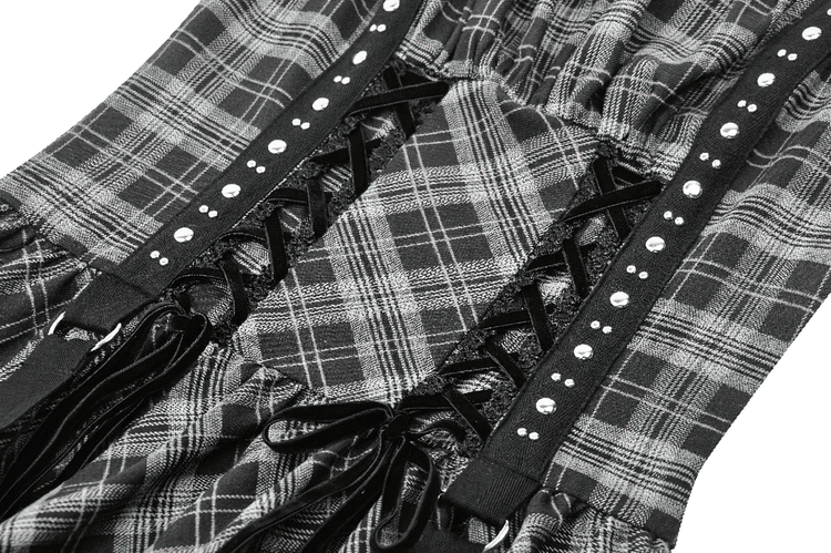 Gothic Plaid Mini Dress with Lace Trim and Harness Straps - image 7