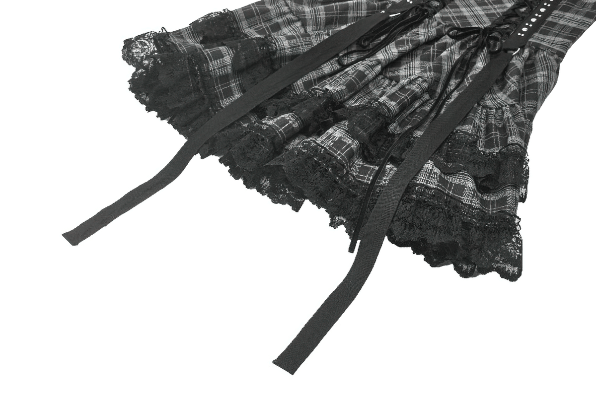 Gothic Plaid Mini Dress with Lace Trim and Harness Straps - image 9
