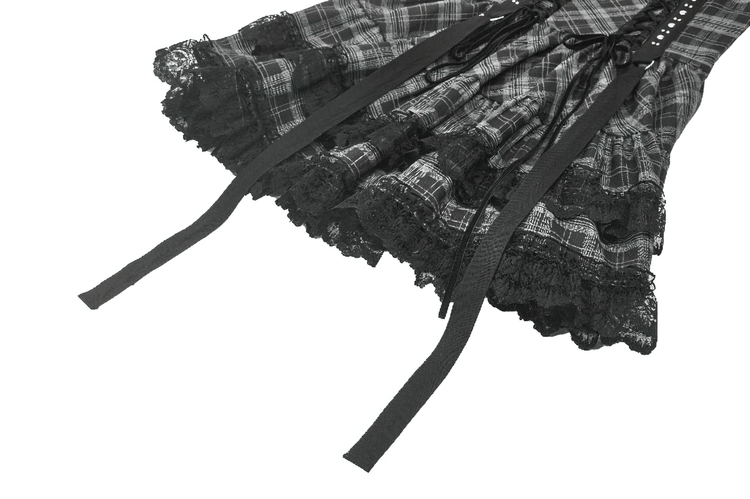 Gothic Plaid Mini Dress with Lace Trim and Harness Straps - image 9