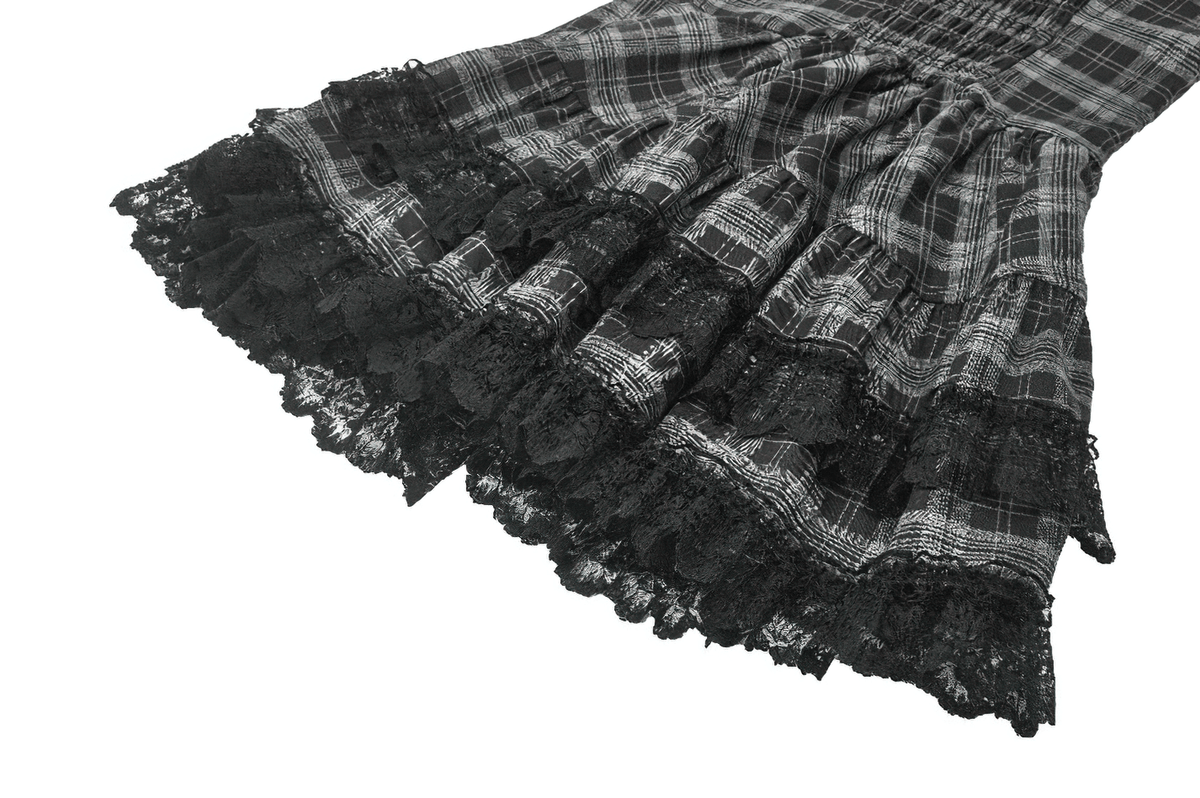 Gothic Plaid Mini Dress with Lace Trim and Harness Straps - image 10