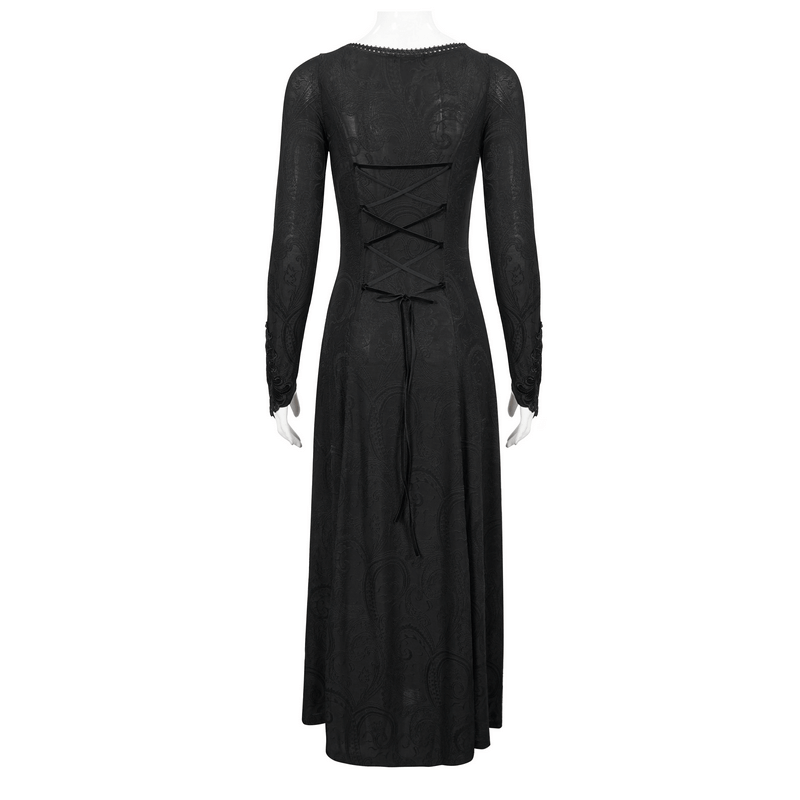 Gothic Plunging Floral Embroidered Dress / Fashion Black Women's Long Slit Dress - image 5