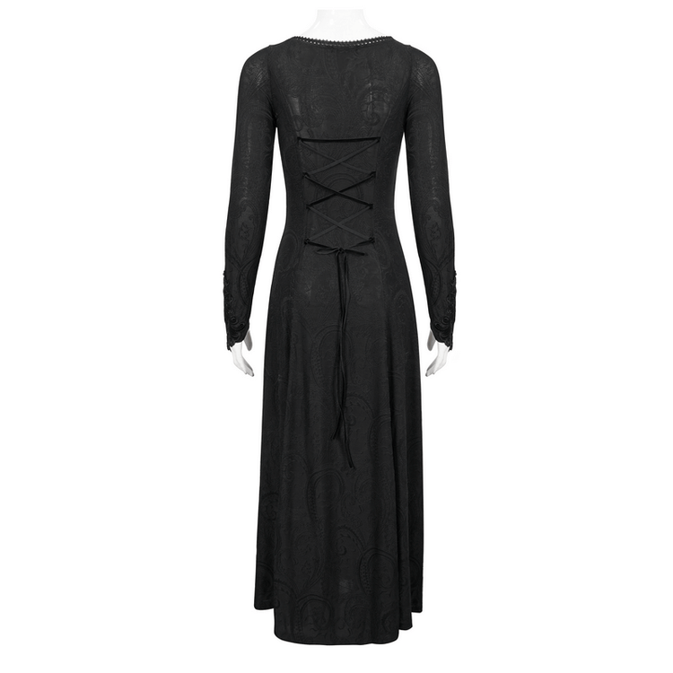 Gothic Plunging Floral Embroidered Dress / Fashion Black Women's Long Slit Dress - image 5