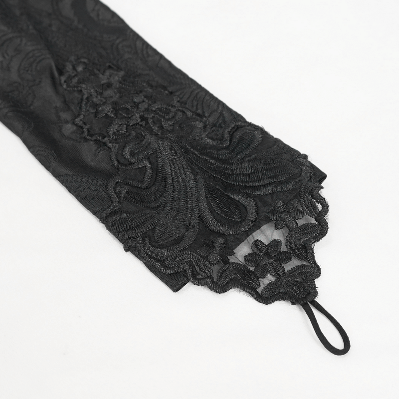 Gothic Plunging Floral Embroidered Dress / Fashion Black Women's Long Slit Dress - image 16