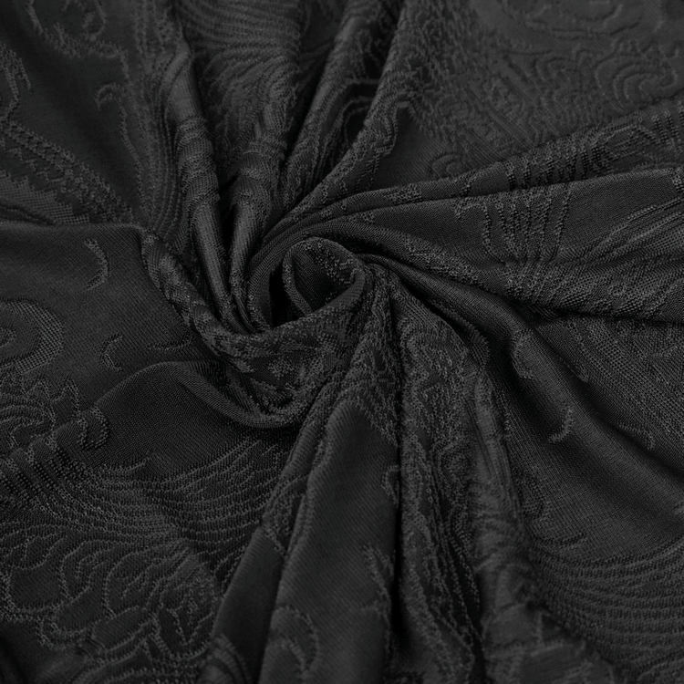 Gothic Plunging Floral Embroidered Dress / Fashion Black Women's Long Slit Dress - image 18