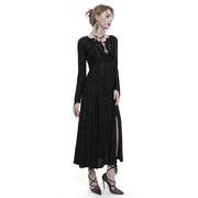 Gothic Plunging Floral Embroidered Dress / Fashion Black Women's Long Slit Dress - image 1