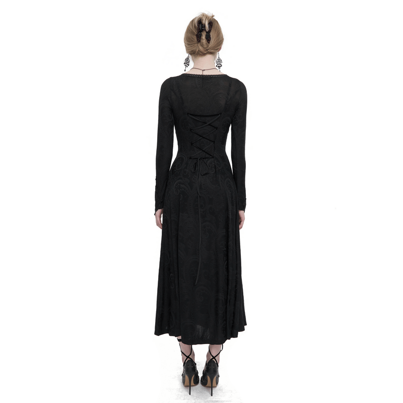 Gothic Plunging Floral Embroidered Dress / Fashion Black Women's Long Slit Dress - image 2