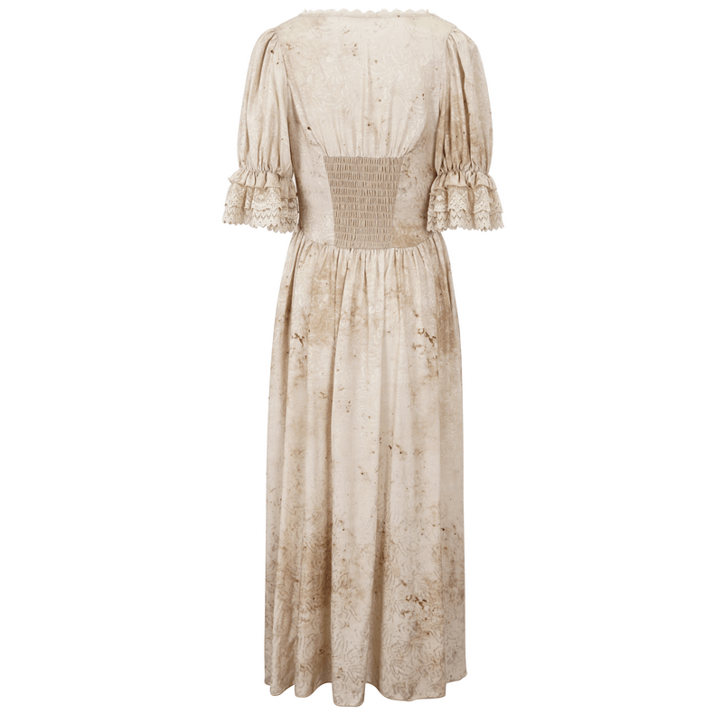 Gothic Puff Sleeves Deep V-Neck Long Dress With Shirred Back - image 5