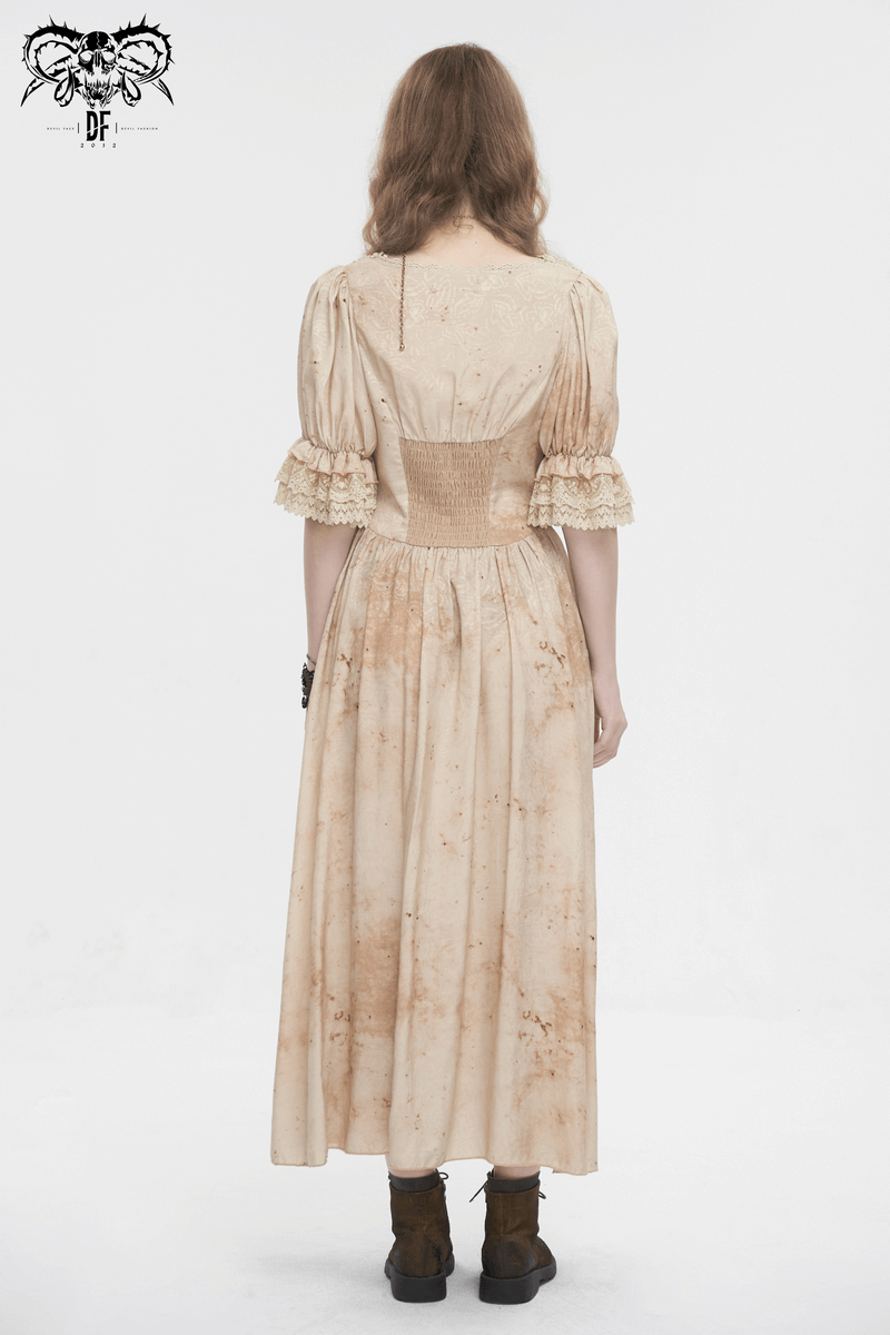 Gothic Puff Sleeves Deep V-Neck Long Dress With Shirred Back - image 14