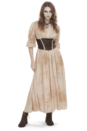 Gothic Puff Sleeves Deep V-Neck Long Dress With Shirred Back - image 1