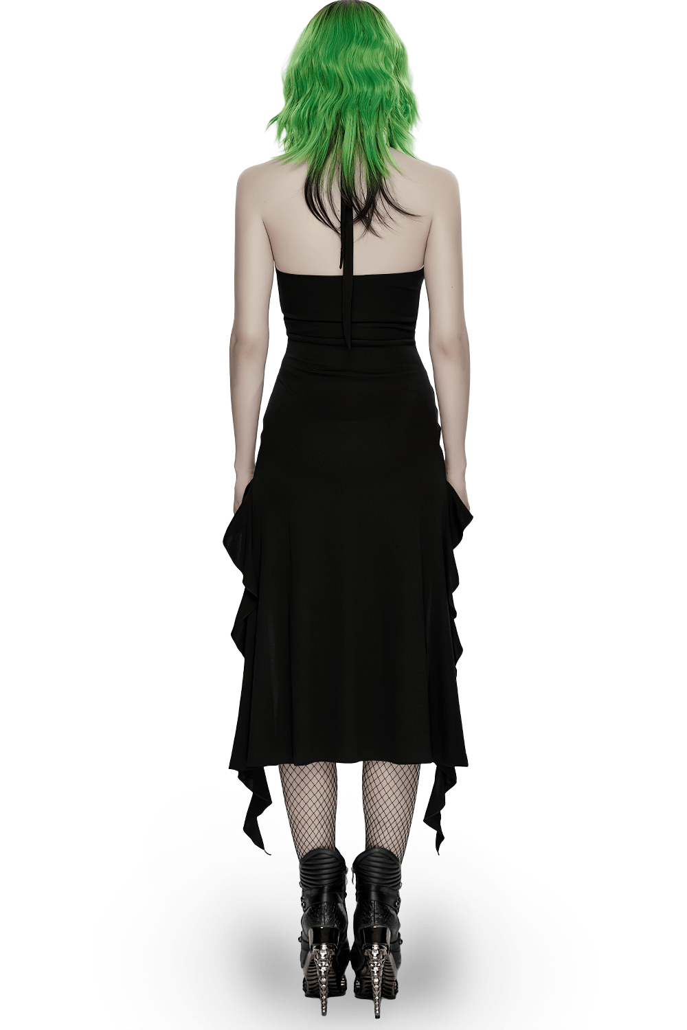 Gothic Punk Halter Mesh Dress With Ruffled Hem - image 2
