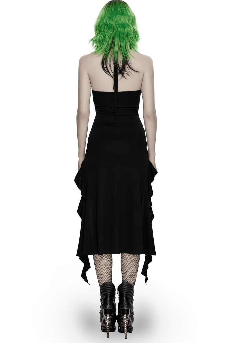 Gothic Punk Halter Mesh Dress With Ruffled Hem - image 2